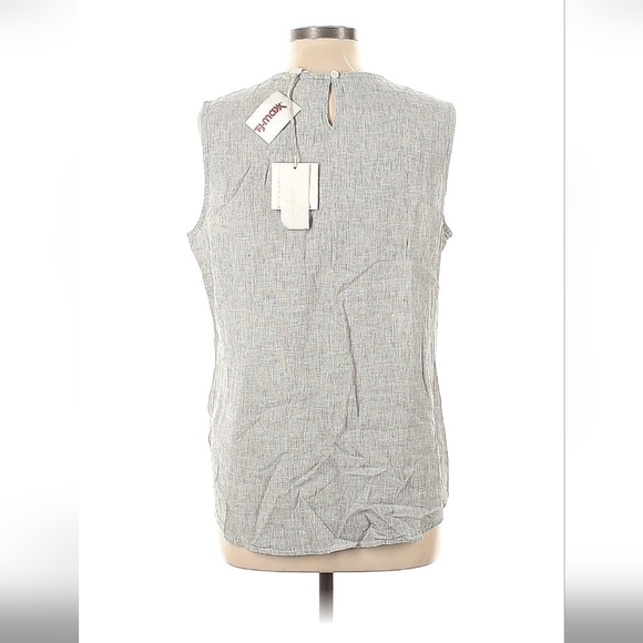 BeachLunchLounge Women's Gray& White Striped Sleeveless Top L 55%linen 45%cotton - Picture 2 of 2